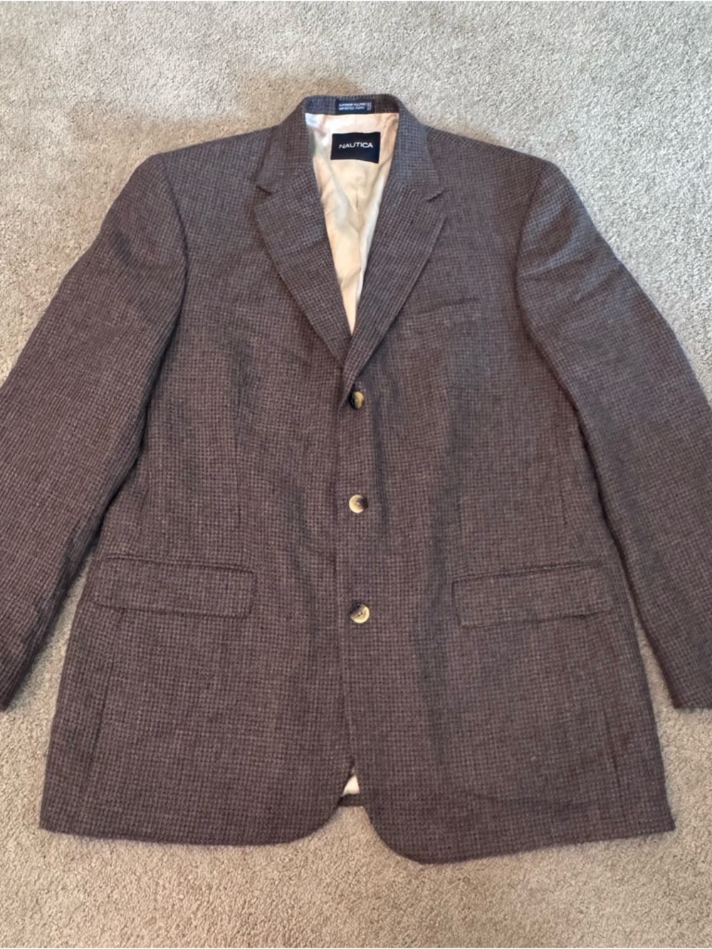 Nautica Sport Coat Herringbone 100% Wool Brown Tweed 44L